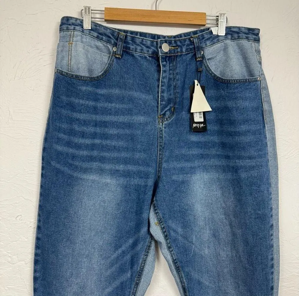 Nasty Gal Mom Jeans Womens 14 Two Sides To Every Story 2 Tone Denim Blue - Image 4