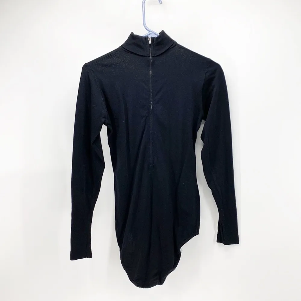 Vintage danskin turtleneck back zip black bodysuit collegiate academia dark Size M - Image 5