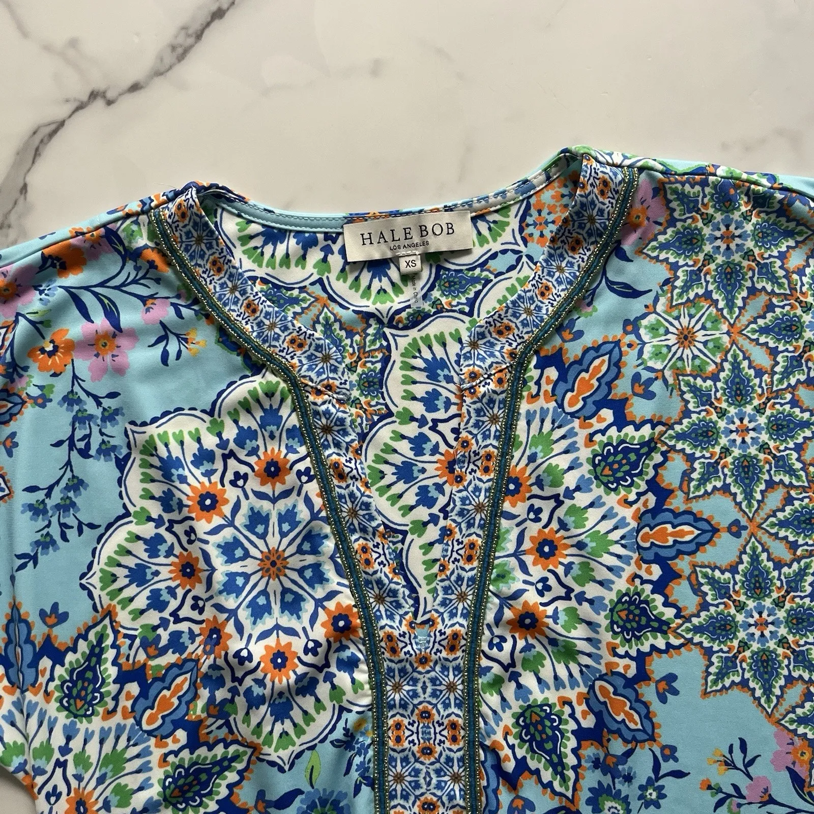 Hale Bob Dakota jersey mini dress beaded blue Size XS boho chic tunic coastal - Image 6