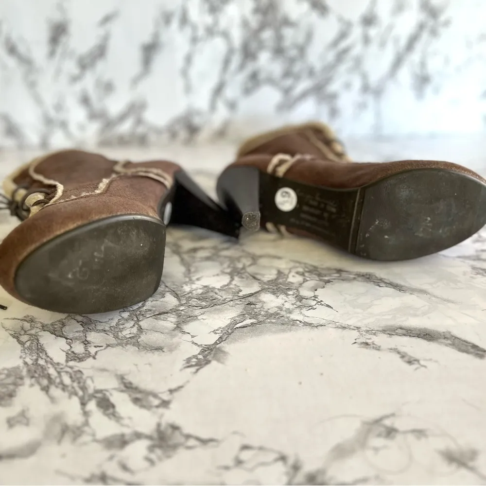 Eryn Brinie Booties 6.5 Sherpa Brown Lace Up Faux Suede Heeled - Image 14