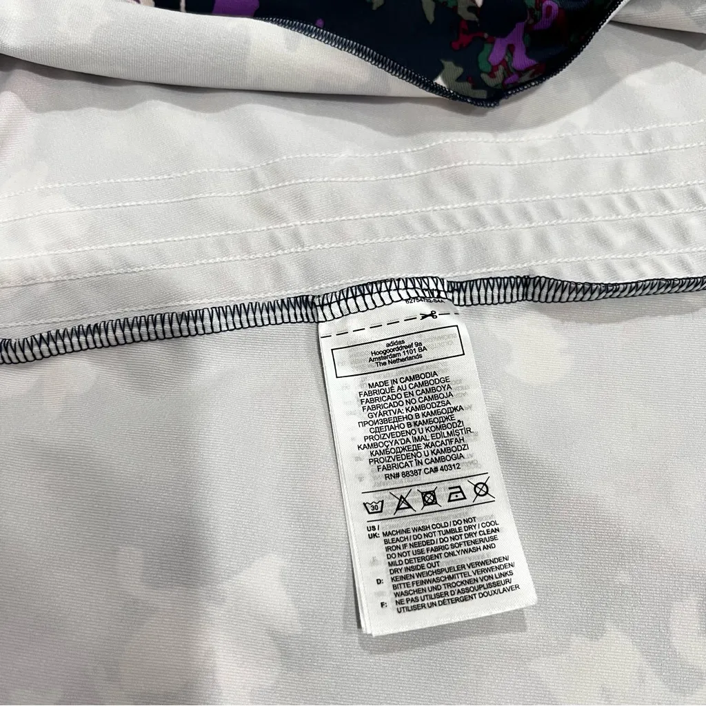 Adidas Floral Dress Size Large Ruffle Sleeve Multicolored Navy Blue Loose Fit - Image 13