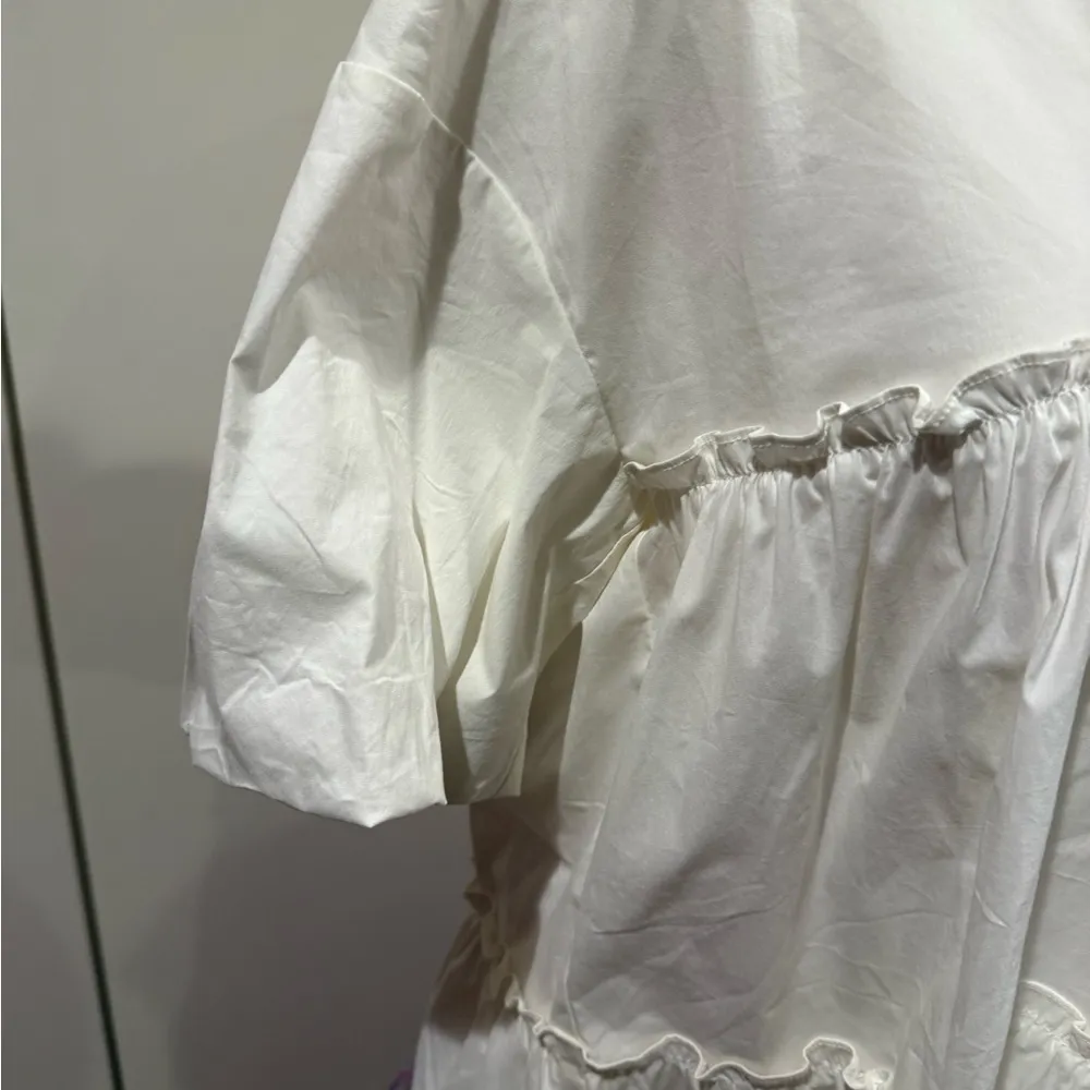 Blue B Collection White Dress with Purple Pink, blue & Red Feather Trim, NWT, S - Image 5