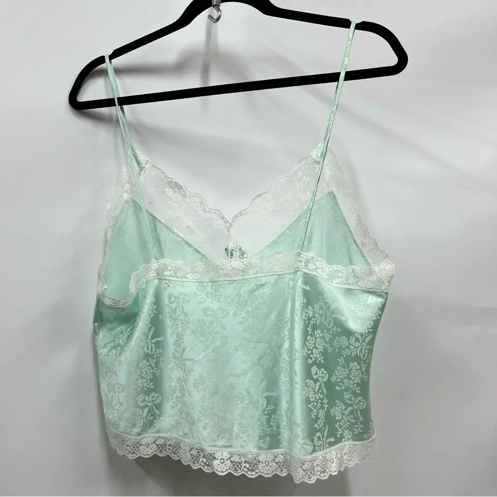 Vintage Mint Green Lace Cami Top nylon blend floral made in USA lingerie Size L - Image 2