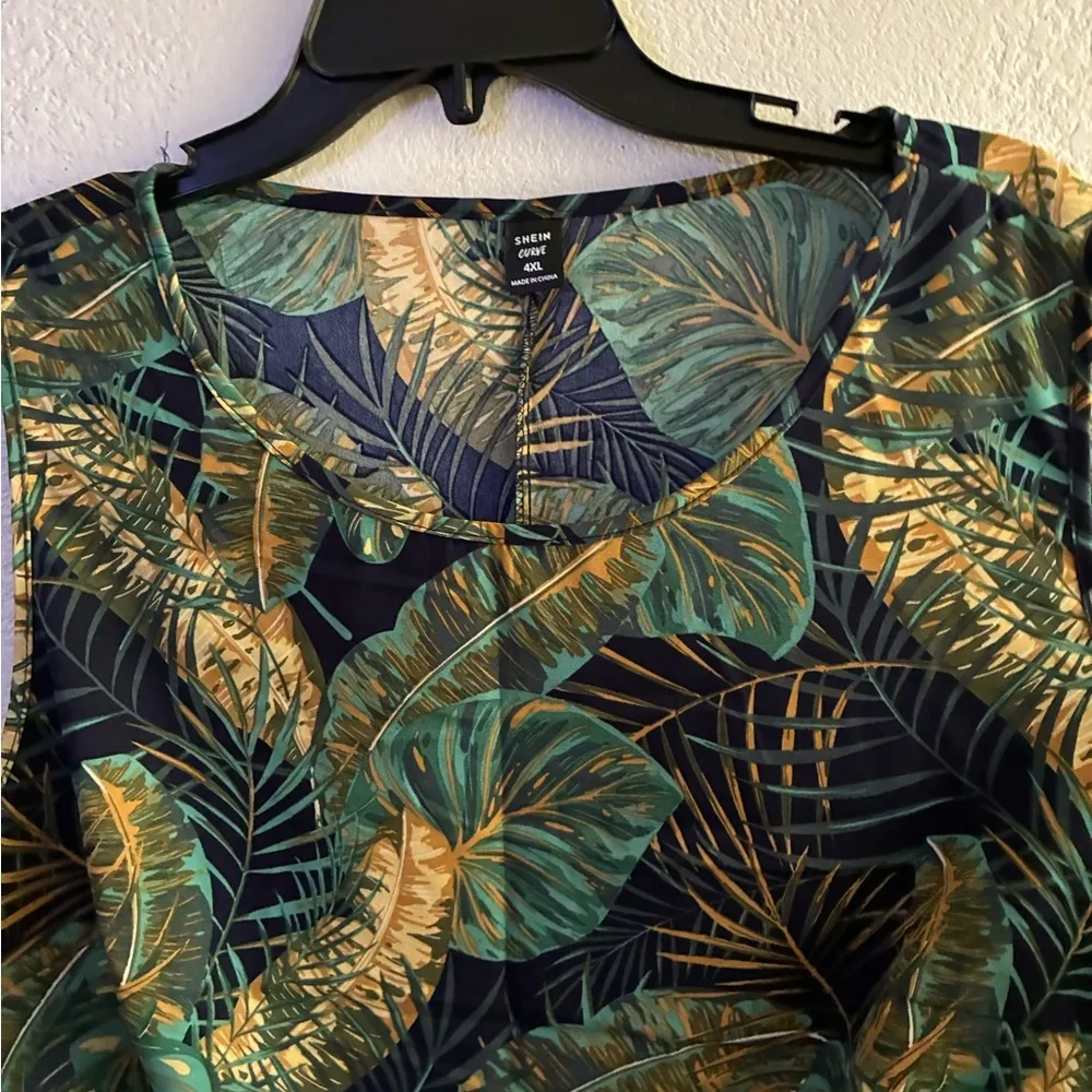 🆕 Shein Boho Tropical Plant Print Round Neck Sleeveless Short Casual Dress 4X🆕 - Image 5