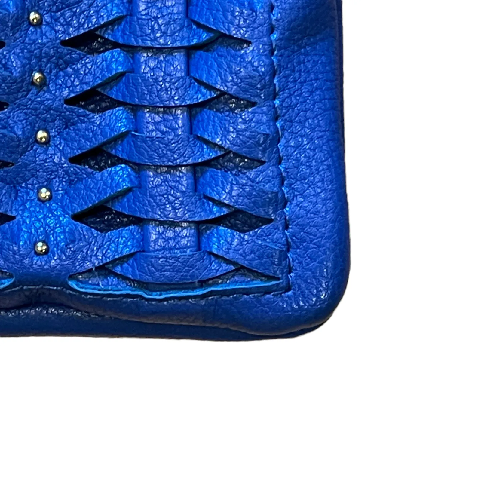 Street Level Womens Handbag Blue Weave Leather Clutch Crossbody Chain‎ Strap - Image 4