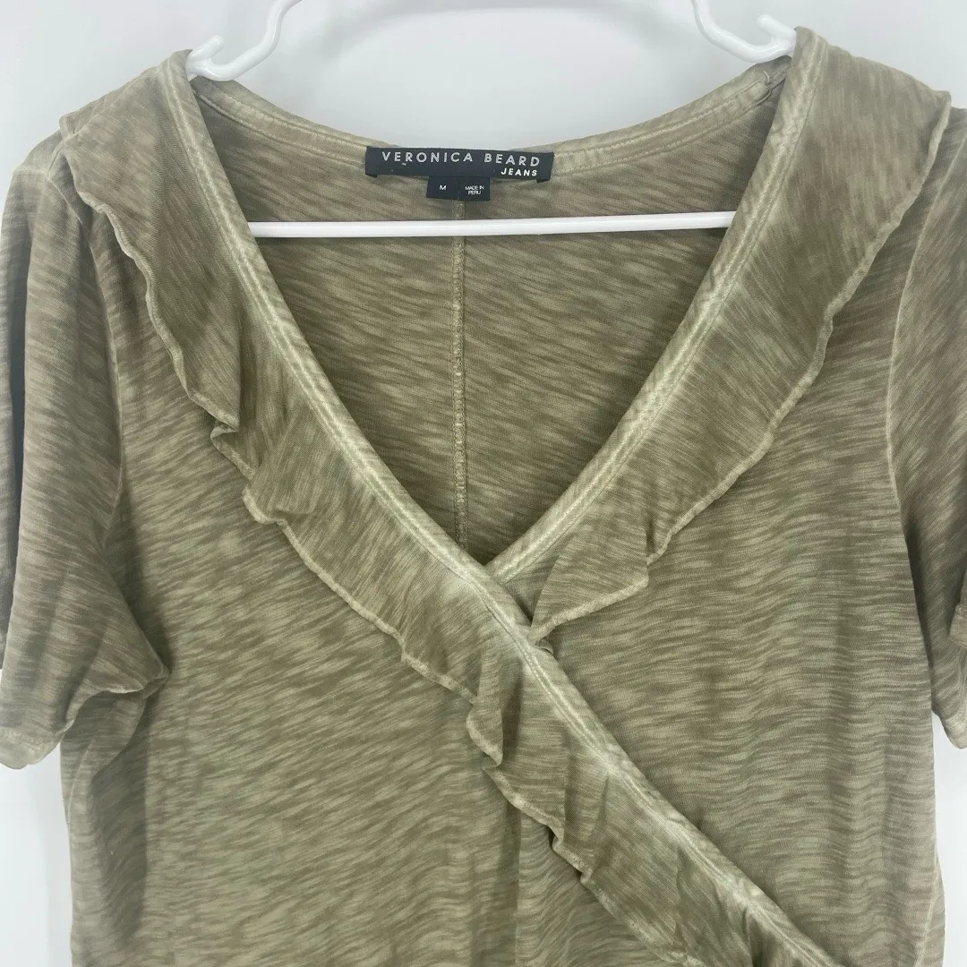 Veronica Beard Jeans Dubois Ruffled Pima Cotton T-Shirt Light Army size M $158 - Image 3