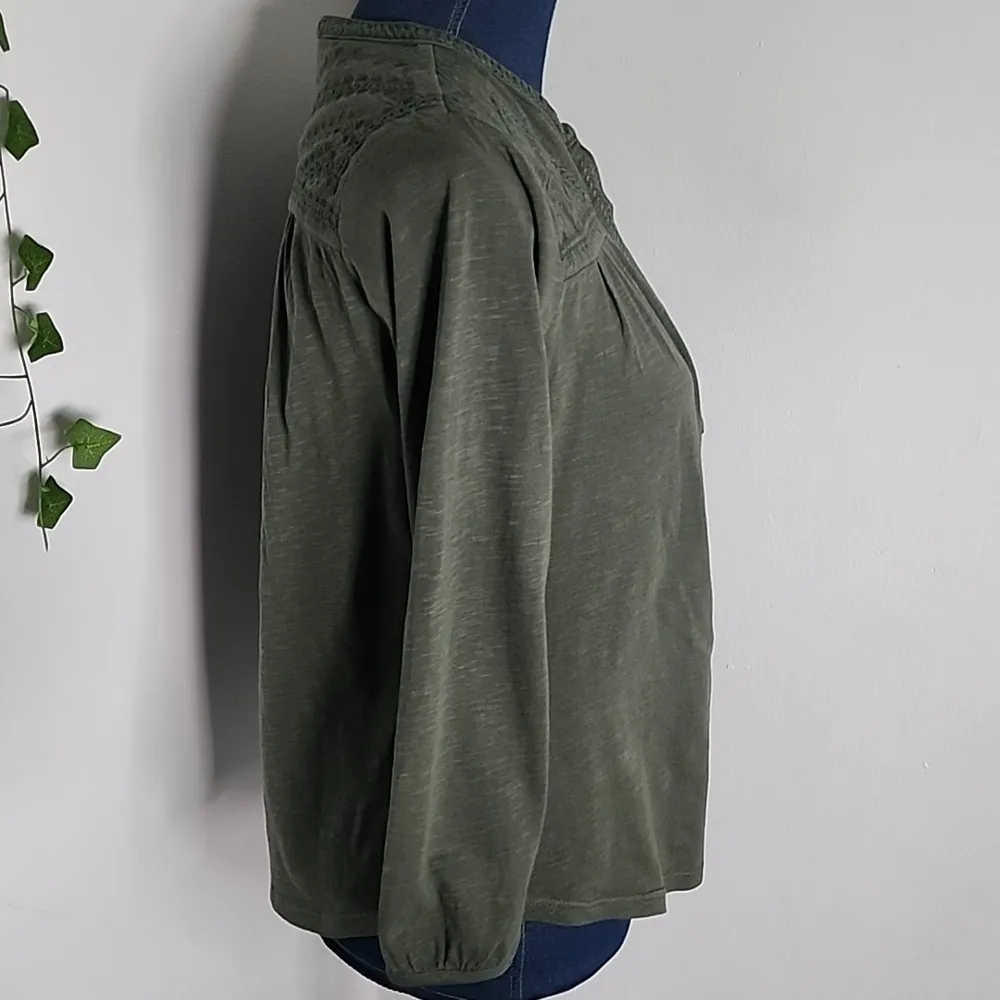 Lucky Brand  Boho Green Embroidered Button Peasant Top - Image 5