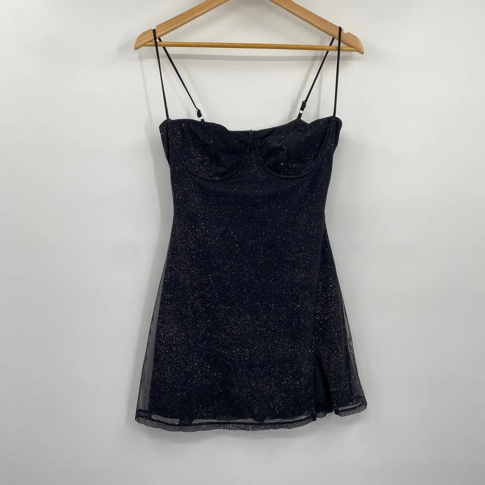 Babyboo Pixie Mini Dress Underwire Bust Glittered Adjustable Black Womens Large - Image 5