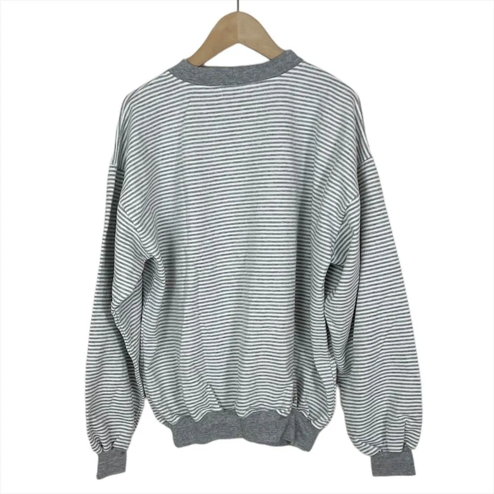 Vintage 90s Cancun Paradise Sweatshirt 100% Cotton in Gray Stripe Size Medium - Image 2