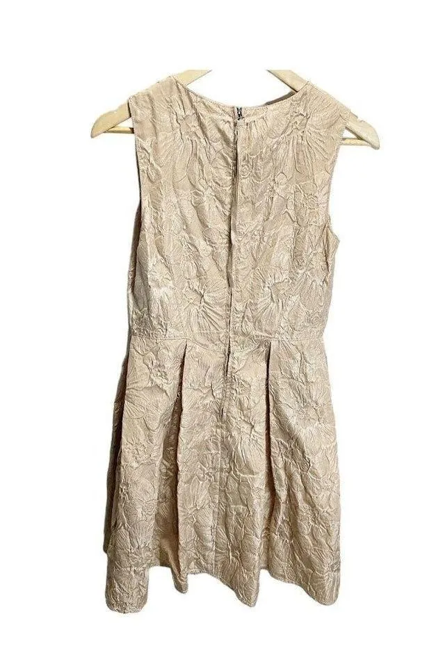 Max Studio 2 Cappuccino Cream Jacquard Office Party Dress Pleated Skirt floral - Image 5