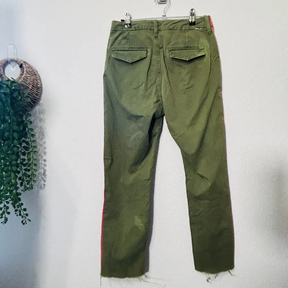 Mother The Shaker Prep Frayed Pants Fatigue Green & Red Size 25 Crop - Image 5