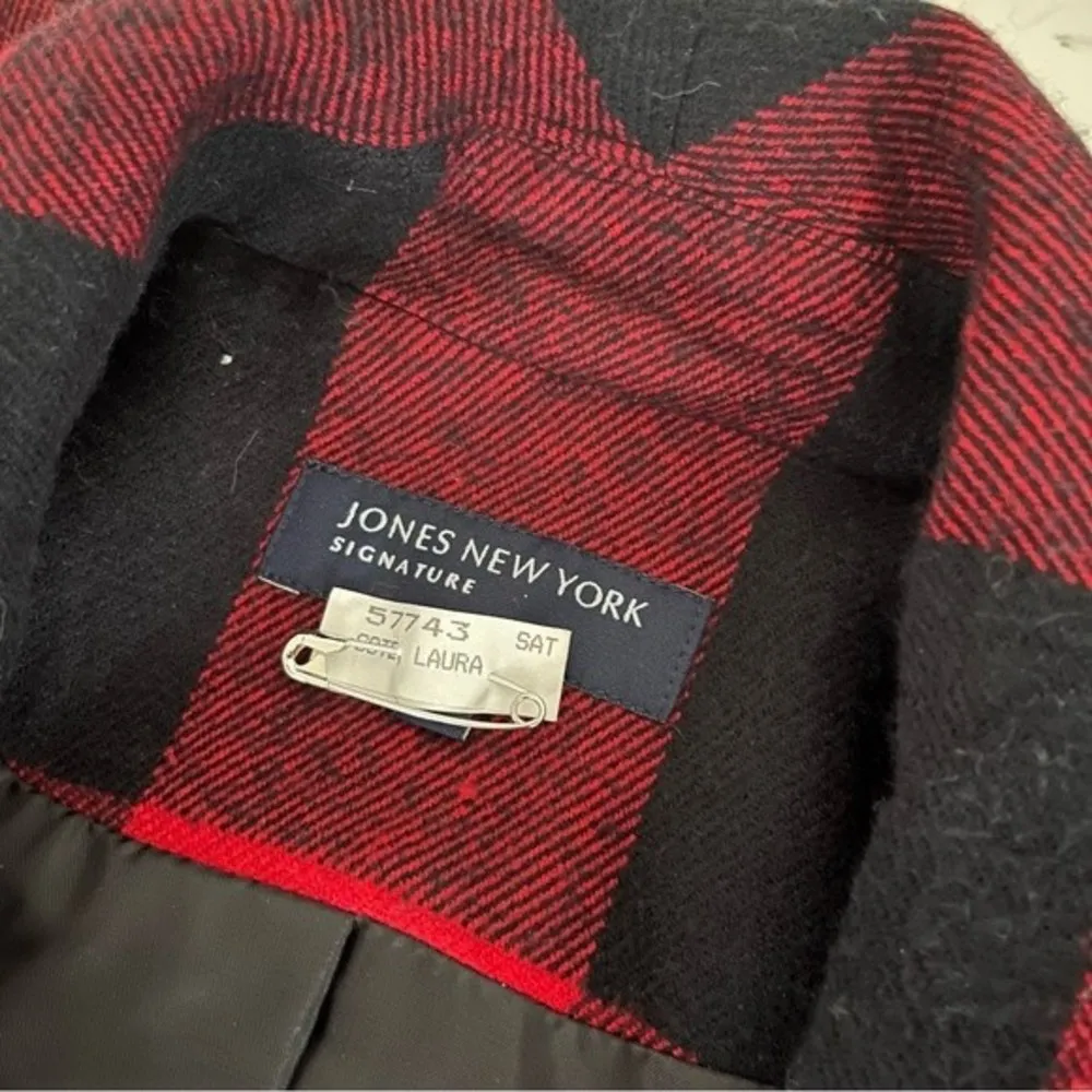 JONES New York Signature Red Black Buffalo Plaid Double Breasted Pea Jacket - Image 7