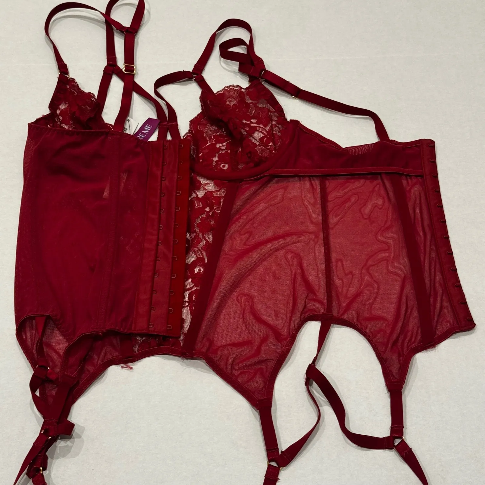 NEW Adore Me Biking Red Lace Corset Bustier Lace Strap Lingerie Garter Straps XS - Image 8