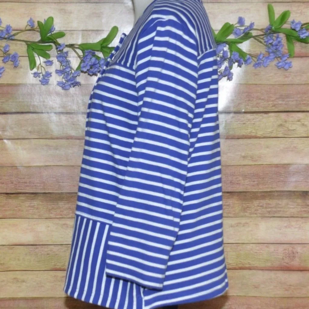 C Wonder Ladies Blue Nautical Striped 3/4 Sleeve Full Zip Cotton Knit Jacket 12 - Image 5