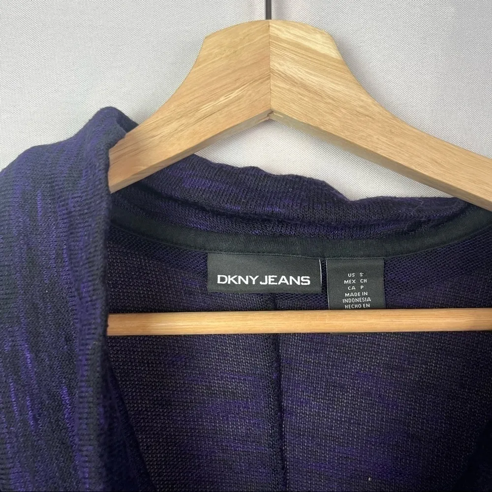 DKNY Purple & Black Cowl Neck Knit Asymmetrical Hem Sweater S - Image 3