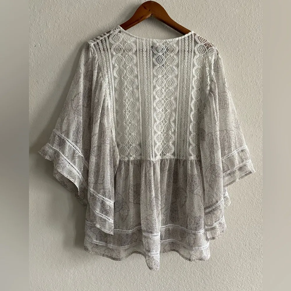 Shyanne  Lace Sheer Paisley Peasant Bohemian Smock Style Tunic Blouse XL - Image 4
