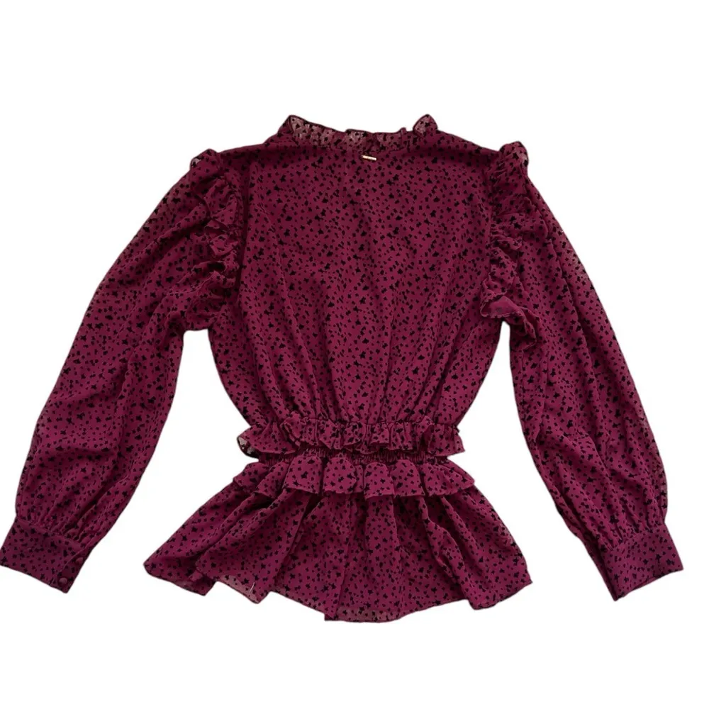Misa Los Angeles Daphne Velvet Star Burnout Witchy Ruffle Top | Burgundy | XS - Image 2