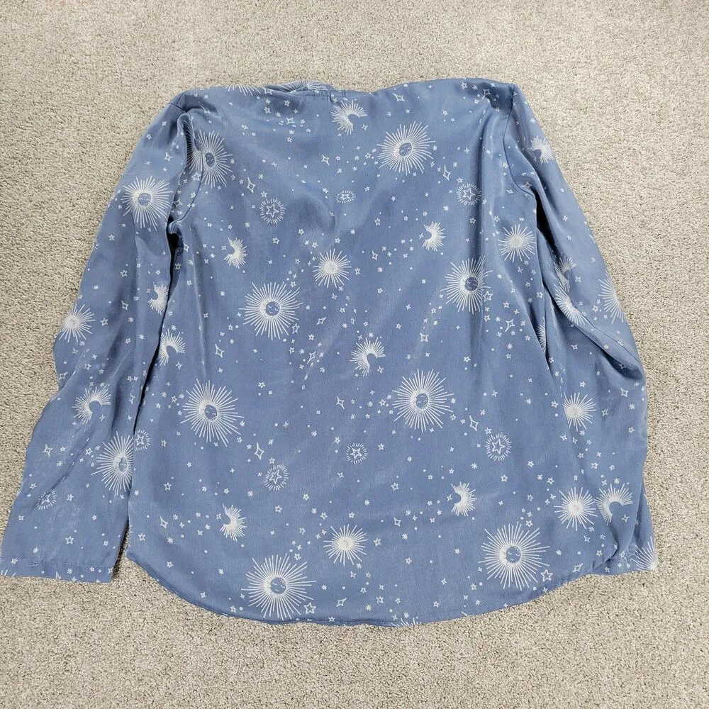 BP Celestial Pajamas Set Womens XS Blue White Sun Stars Moon Pants Button Top - Image 5