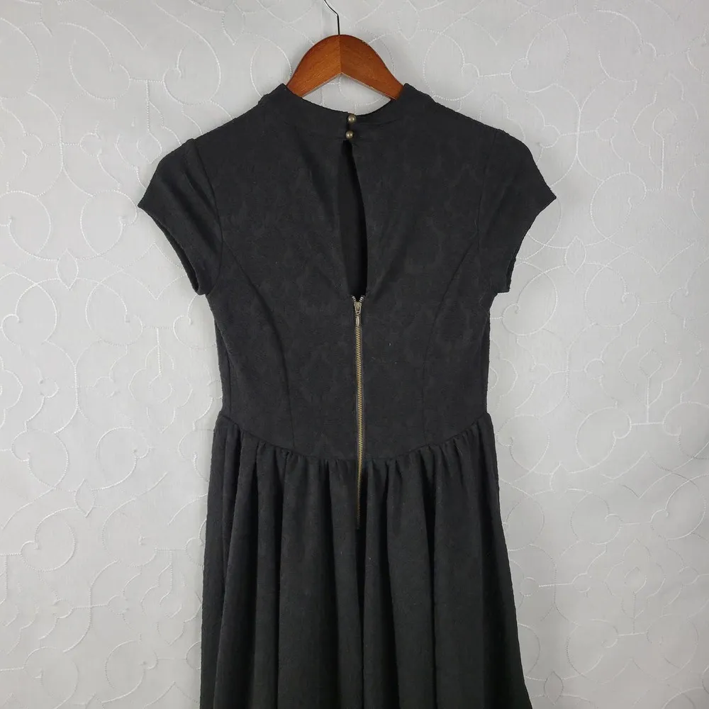 Xhilaration Womens Dress Size S Black Brocade Mock Neck Fit & Flare Skater Mini - Image 7