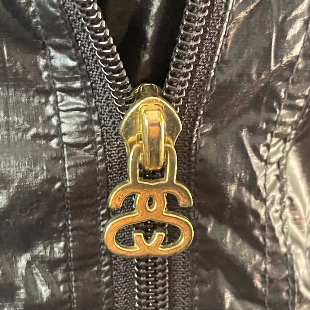 Stussy XS Stylish Wrinkled Nylon Bomber Wind Breaker Black Women's Jacket - Image 8