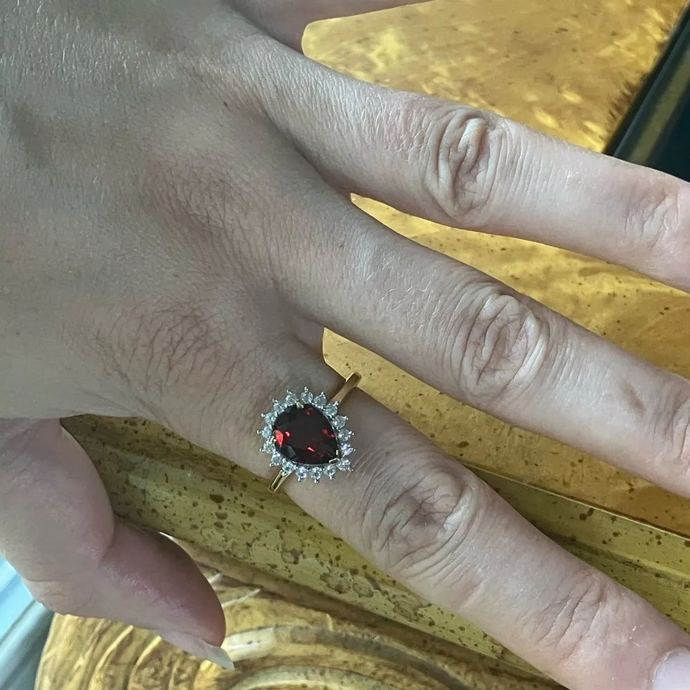 Natural Red Garnet Sterling Silver Ring Size 8 Gold - Image 4