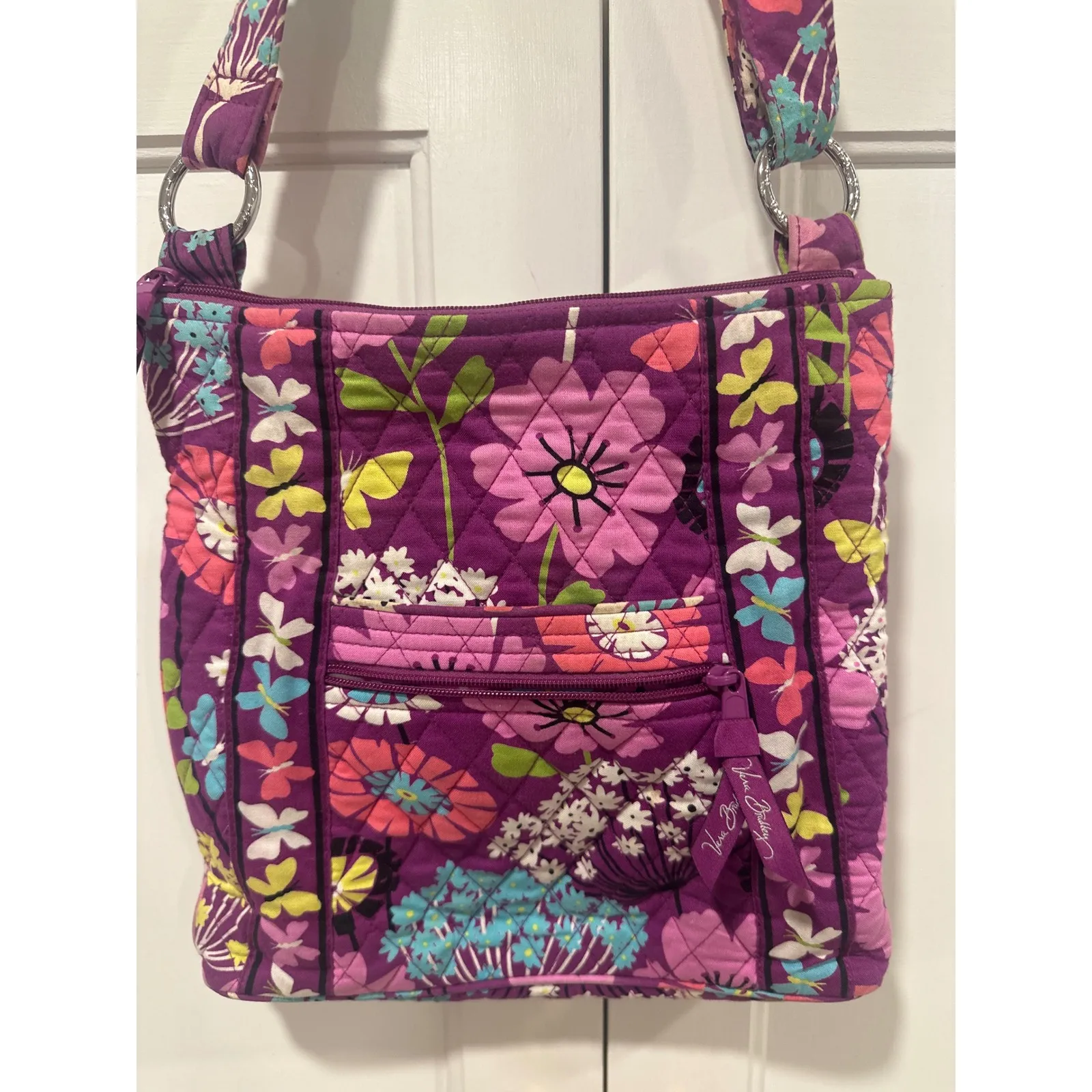 Vera Bradley Purple Floral Butterfly hipster Crossbody Shoulder Bag Purse - Image 2