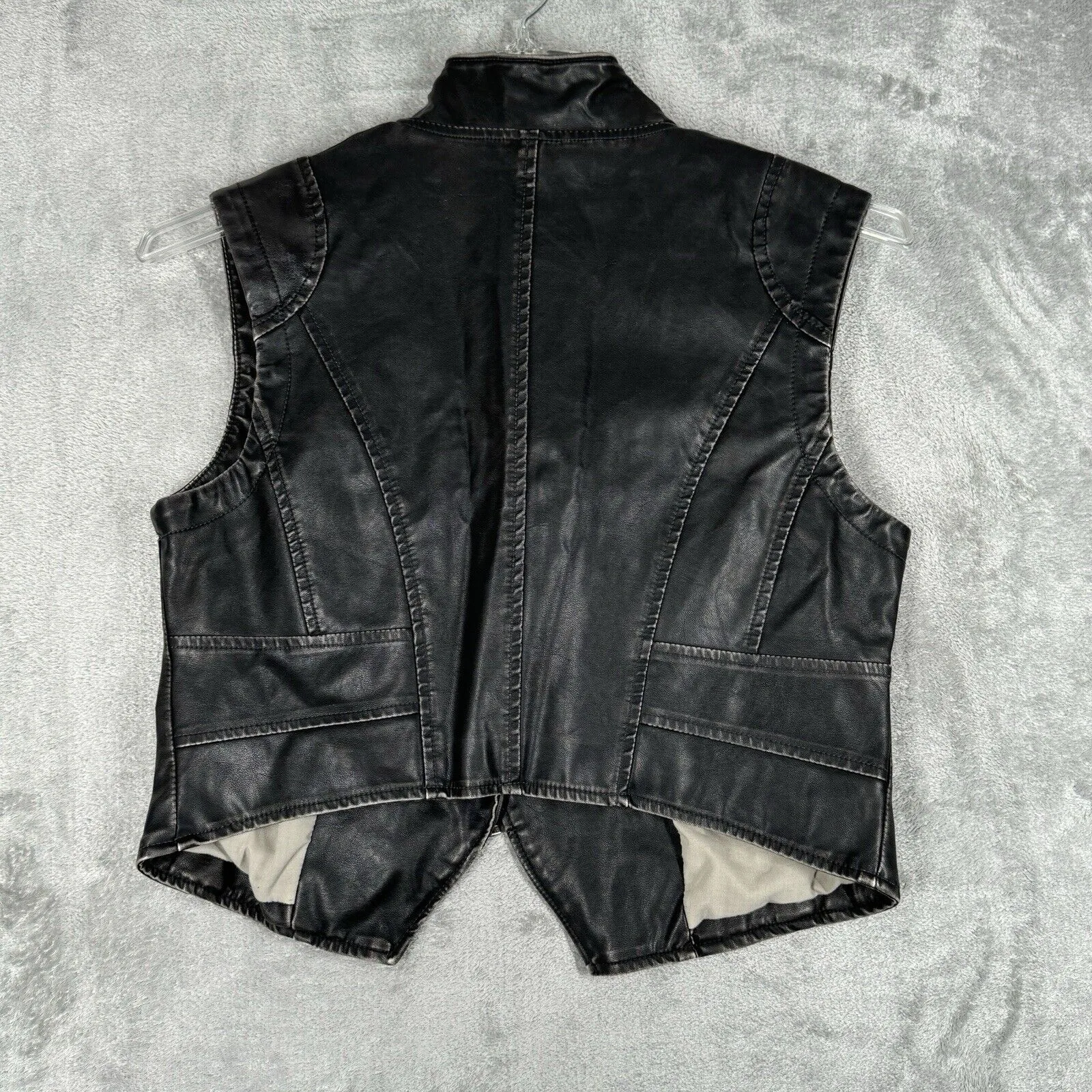Free People Vest Womens Medium Black Faux Vegan Leather Asymmetric‎ Moto Biker - Image 3