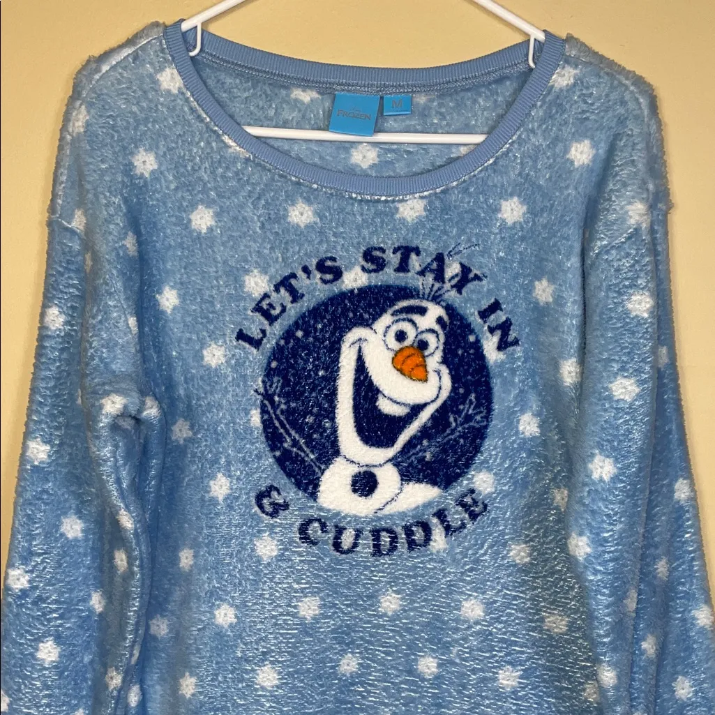 NWT Disney Frozen Women's Olaf Cuddle Fleece Soft Cozy Blue White Sweater - Image 2