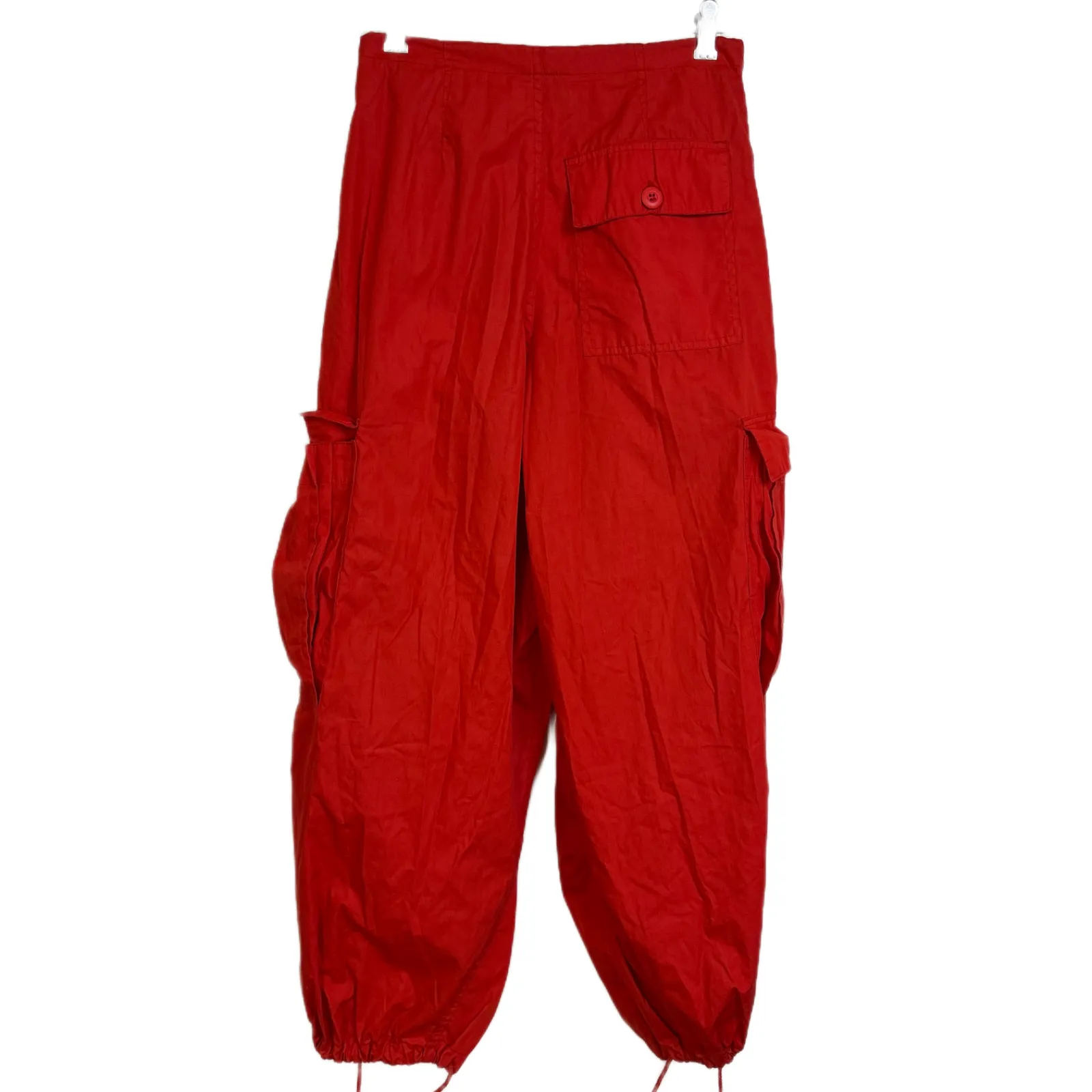 VTG UFO Parachute Cargo Pants Red Drawstring Y2K Rave Festival Baggy XXS 26x25 - Image 5