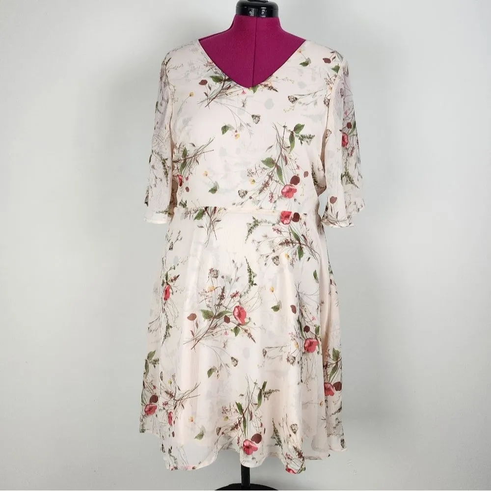 Bobeau B collection Flare Dress Rose Floral Chiffon Casual Coquette Size XL - Image 16