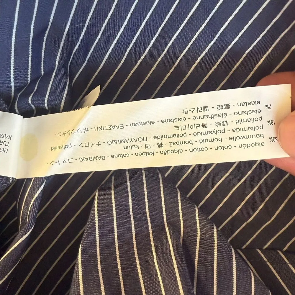 ZARA Striped Belted Midi Shirt Dress M Navy Cream Button Front cnasual women - Image 5