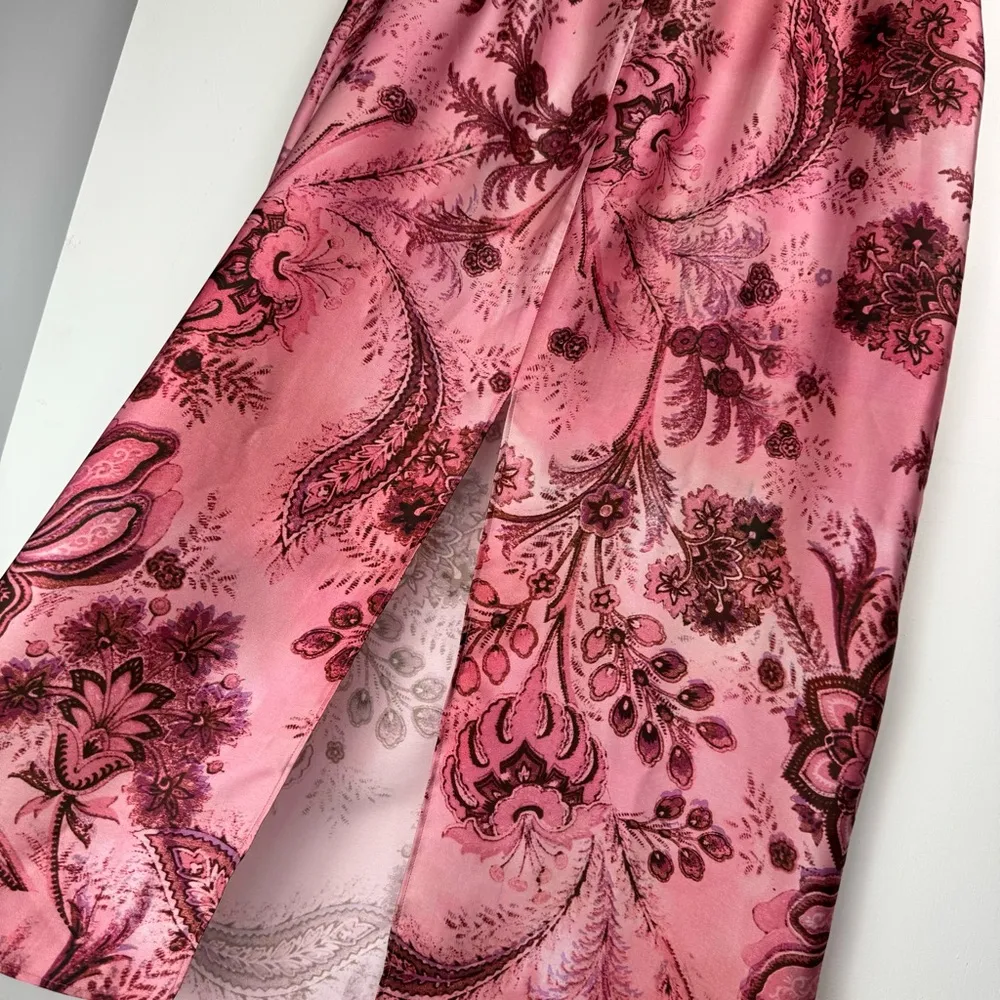 ZARA NWT  Strapless Printed Midi Maxi Dress Sz XL Pink Abstract Floral Slip - Image 15