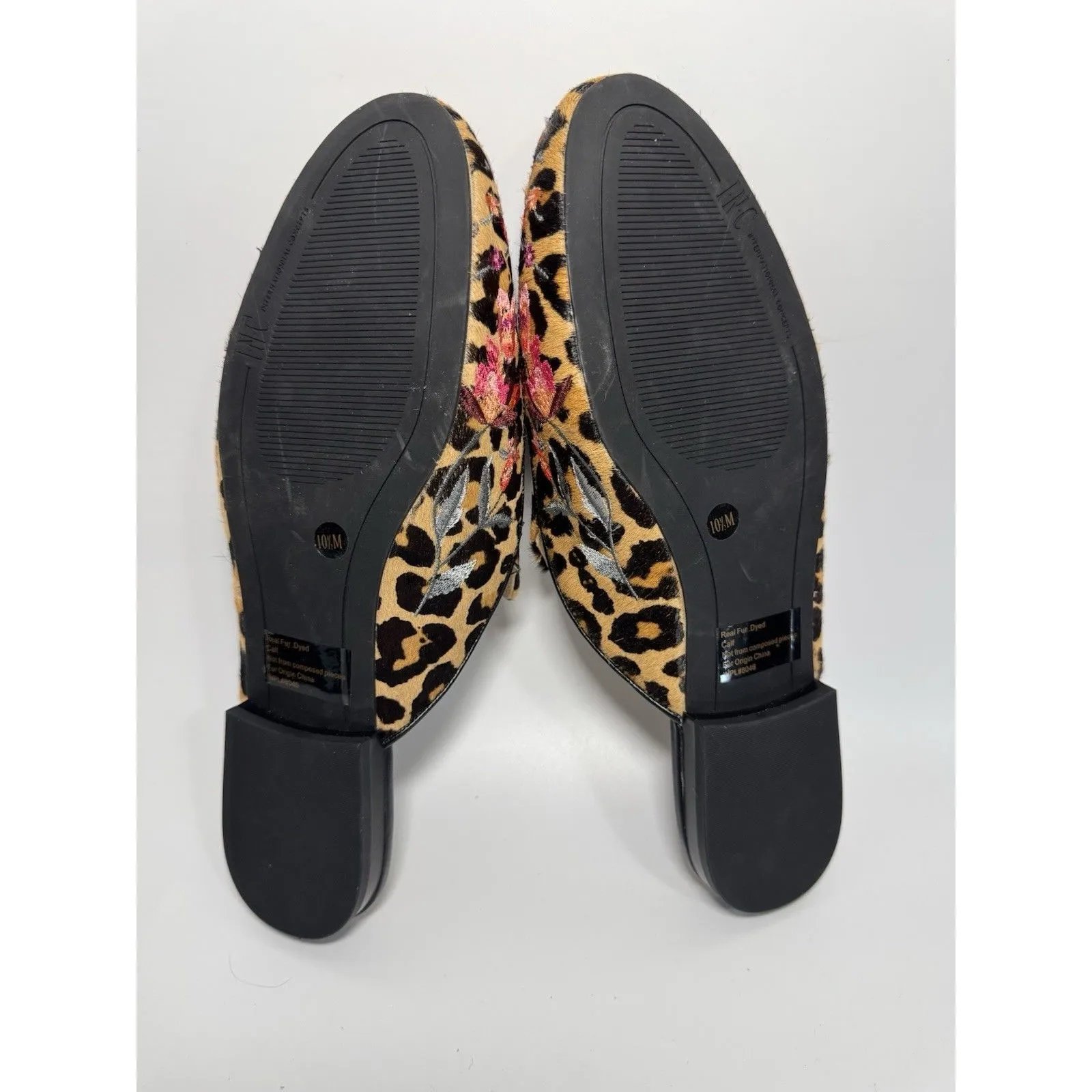 INC Women's Leopard Floral Embroidered Flats Real Calf Hair Mules Shoes 10.5 - Image 10