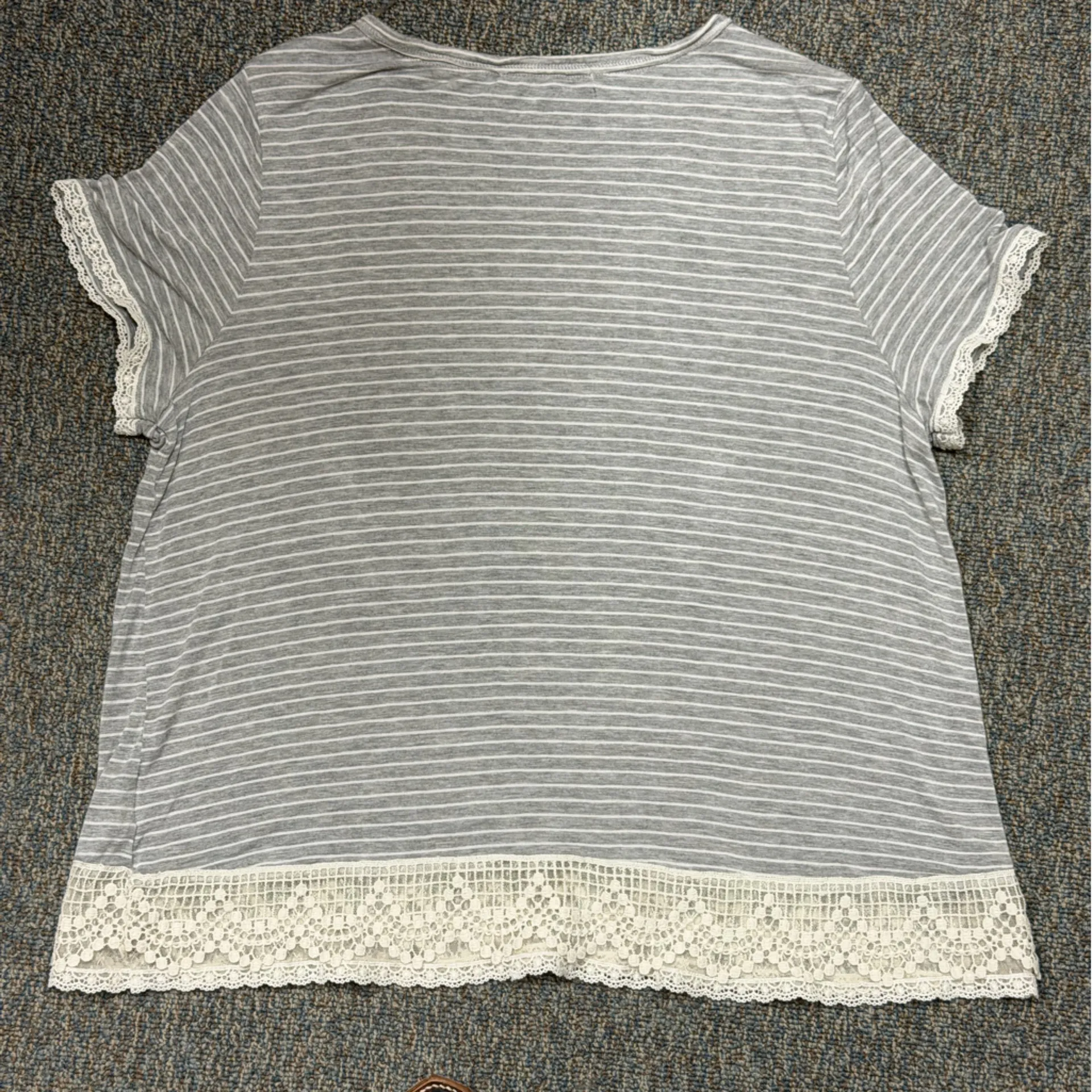 Rewind Gray Striped Lace Trim Top Short Sleeve Rayon Stretch XXL - Image 6