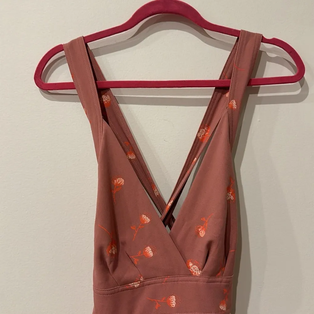 Free People Mauve Criss Cross Tie Back Floral Dress - Image 5