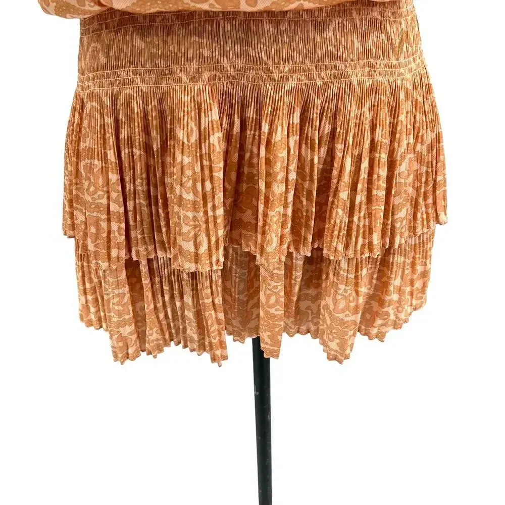 Current Air Los Angeles‎ The Wyland Dress Smocked Mini Orange Floral Size Small - Image 8