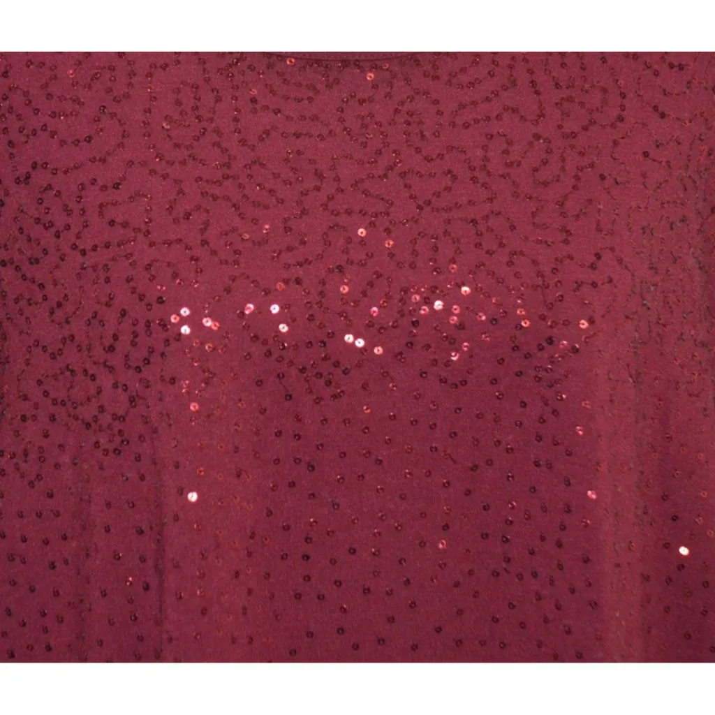 Quacker Factory Womens Plus 3X Maroon Sequin Tunic Thin Knit Shirt Party Holiday - Image 3