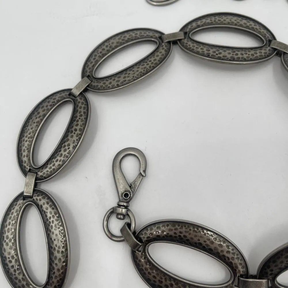 Fossil Belt Y2K 90's Metal Chain Oval Links Boho Adjustable Hammered Silver - Image 6