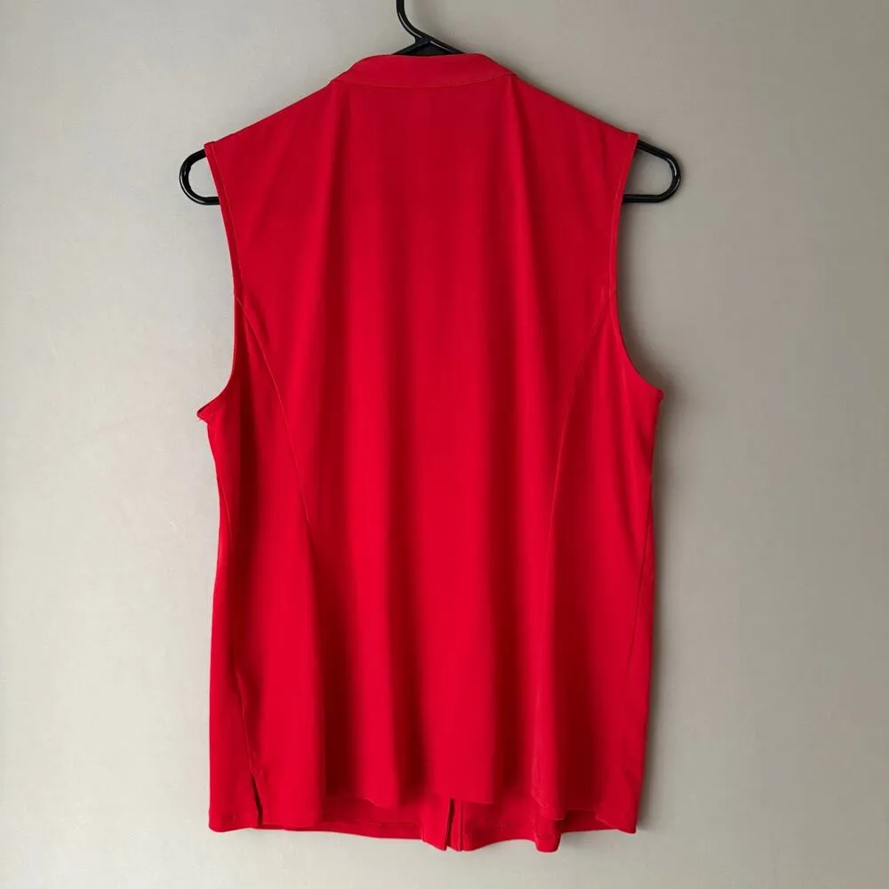 Tahari Arthur S. Levine sz L red ruffle career‎ sleeveless blouse top - Image 6