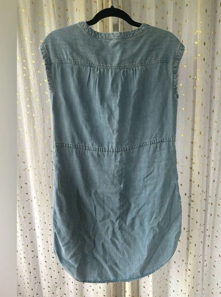 Eddie Bauer Chambray Button Front V-neck Waist Cinched Tie Shirt Dress Petite 2 - Image 4