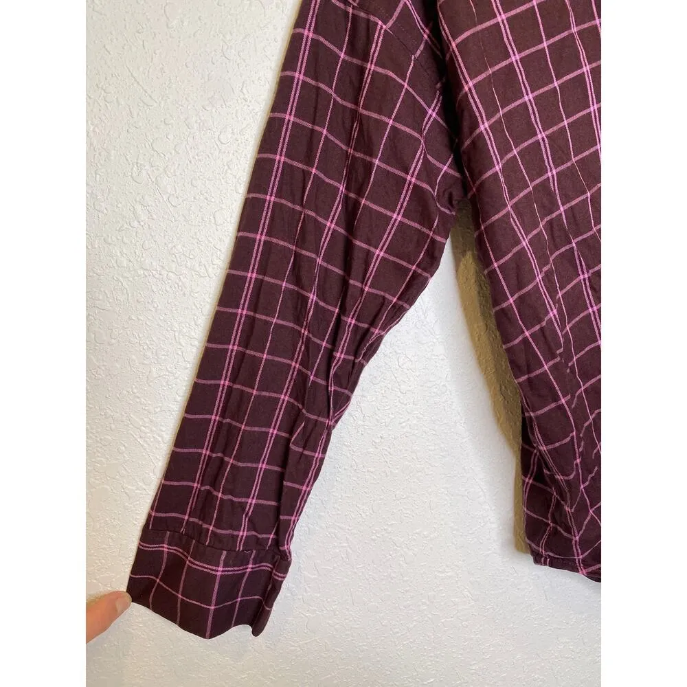Madewell Purple Brown Plaid Oversized Nikki Flannel Button Down PJ Top EUC Sz S - Image 5