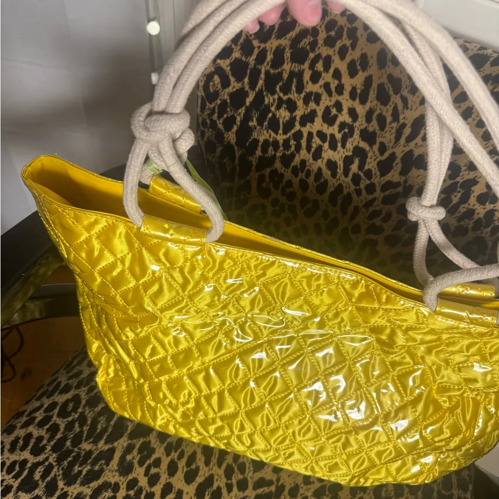 Gabaany Yellow Quilted Tote Bag NWT Patent Shine Rope Handle Y2K Festival - Image 2