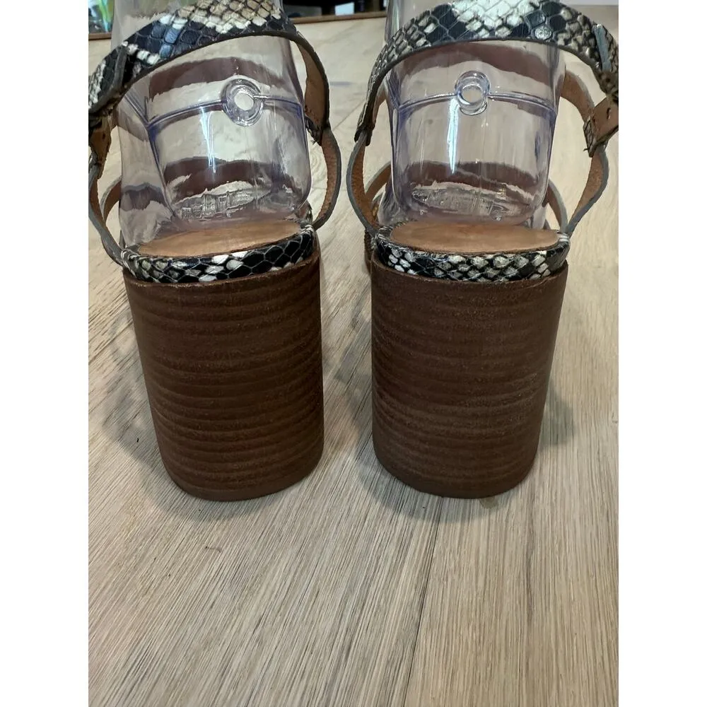 Madewell Heels Women 9.5 Snake Print The Edie Sandal Block Heel Leather Strappy - Image 4
