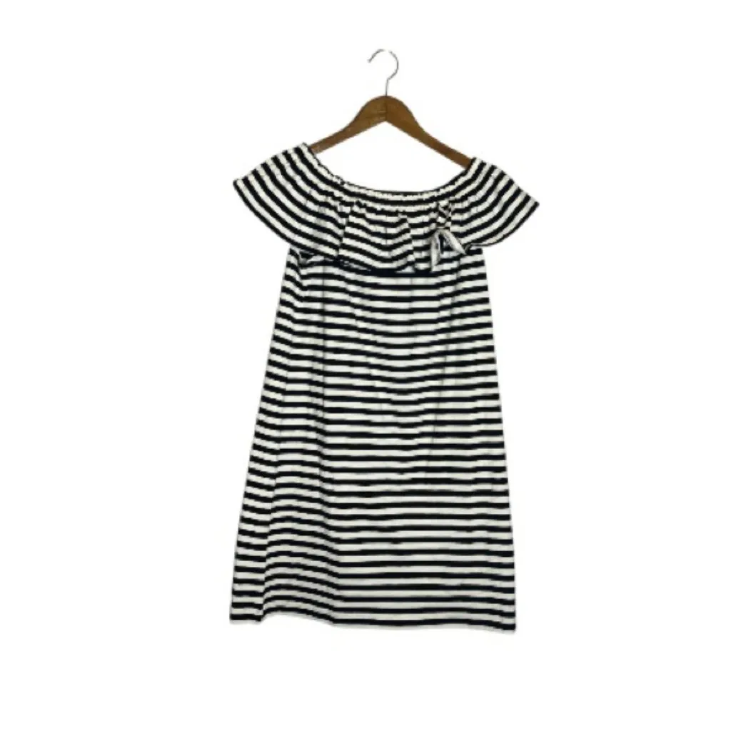 Kate Spade NWT Mini Dress Off Shoulder Black Stripe Shift Cotton A-Line Ruffle - Image 4