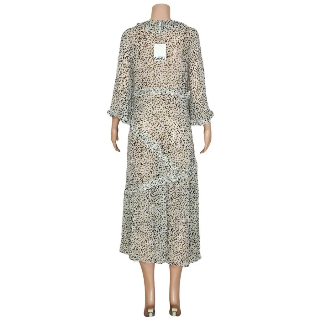 GANNI Printed Light Georgette Maxi Dress, Egret, FR34/US2 - Image 9