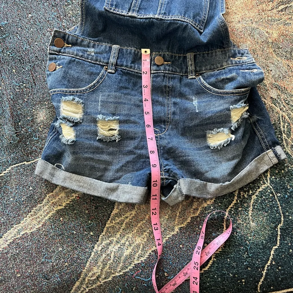 Litz Distressed Denim Short Overalls Blue Wash Women’s Medium Casual Cottagecore - Image 11