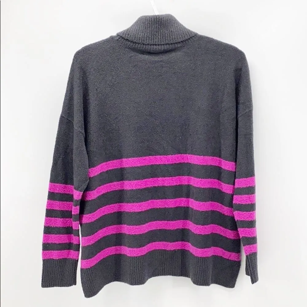 Vince Camuto pink grey striped turtleneck sweater boxy oversized sz LP - Image 2