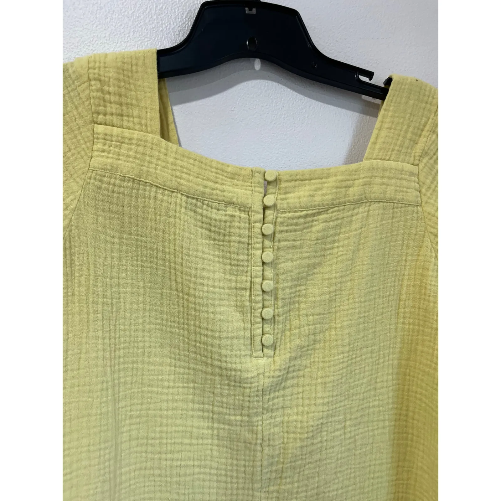 Madewell 100% Cotton Square Neck Short Sleeve Textured Gauze Top Yellow S - Image 7