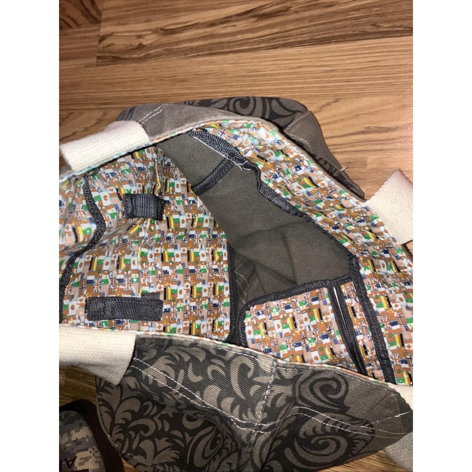 Vintage Disney Parks Epcot Canvas Tote Bag Embroidered Mickey Mouse World Flags - Image 4