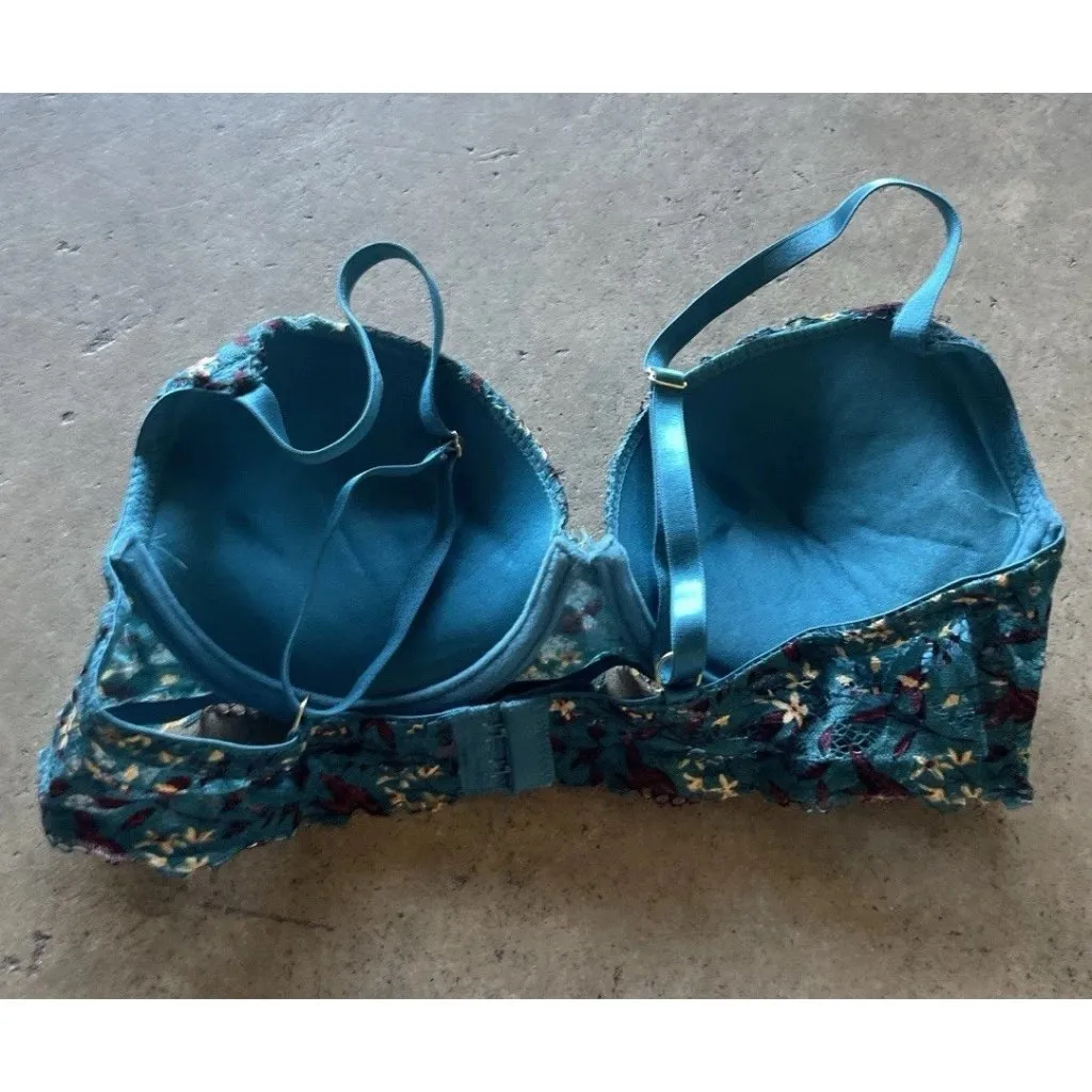 daisy fuentes Date Push-Up Padded Front Close Bra Teal Floral Women’s Sz 34B - Image 10